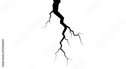A stark black lightning bolt silhouette cracking across a stark white background.