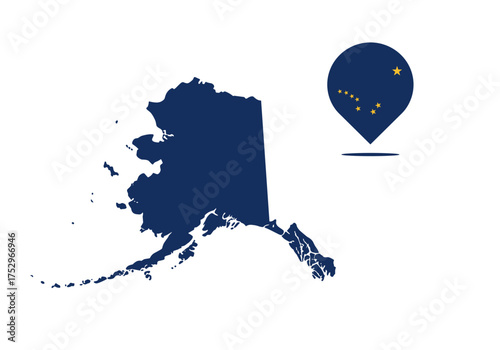 Alaska state map outline with location pin in state flag colors  