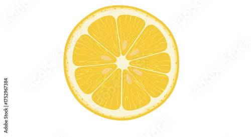 A vibrant yellow lemon slice illustration with segmented pulp and seeds.