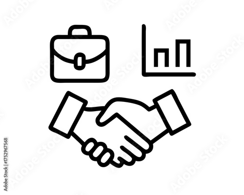 Business deal illustration with briefcase, graph, and handshake