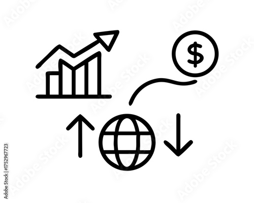 Financial growth chart with dollar coin and globe
