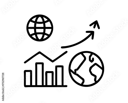 Global business growth chart with earth and globe