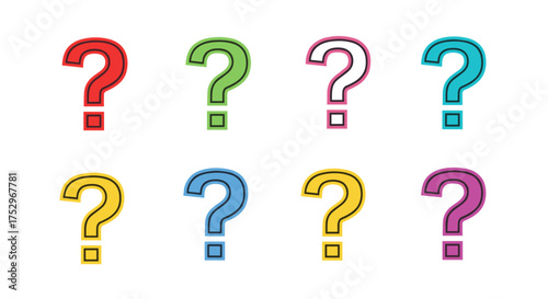 Colorful question marks in different shades arranged in two rows asking for answers.