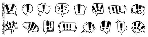 Exclamation bubble collection in hand drawn comic style. Speech and thought balloons expressing surprise and emotion