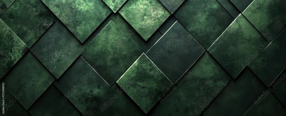 Obraz premium Dark green diamond pattern background with seamless geometric tiles and artistic texture, conveying a modern and elegant style for contemporary design and decoration