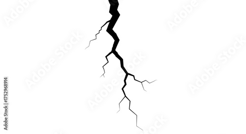 A black lightning bolt-shaped crack appears on a white background, symbolizing a fracture or break in something solid.