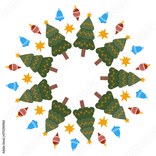 Circle border made of Christmas trees 
