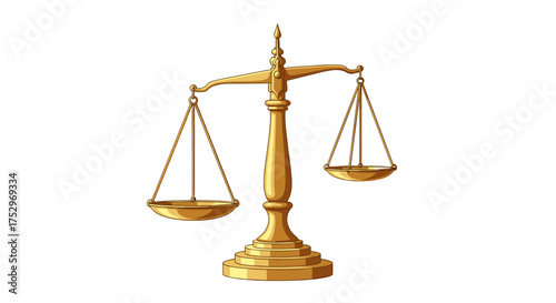 A balanced golden scale of justice with two empty pans is a symbol of fairness and impartiality in legal proceedings and decision-making.