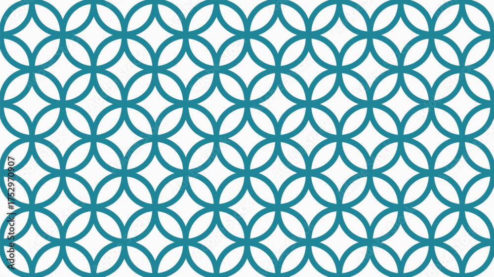 Fototapeta premium Pattern of interlocking teal circles forming a geometric design on a white background surface texture