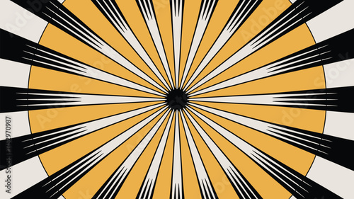 A radial pattern with yellow and white alternating rays emanating from a central black circle
