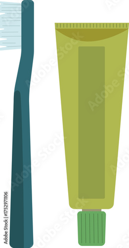 Toothbrush with toothpaste tube for hotel amenities and travel kits. For packaging mockups, guest room guides, brochures and online ads.