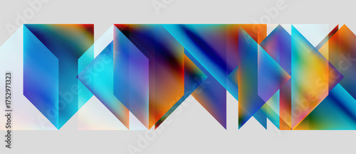 Abstract geometric shapes, vibrant colors blend. Dynamic composition creates modern visual experience. Light, shadow interplay defines form.