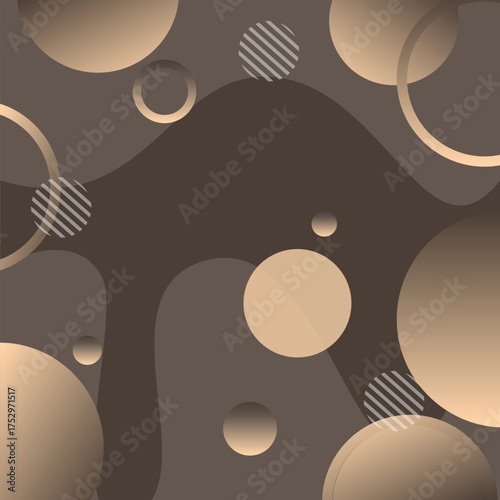 Abstract geometric background featuring circles, lines, and gradient effects in a sophisticated monochrome brown and beige color palette. Perfect for luxury or vintage branding