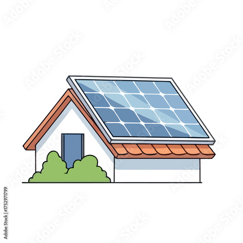 Illustration of a house with solar panels on the roof, representing sustainable energy and renewable power generation for a home