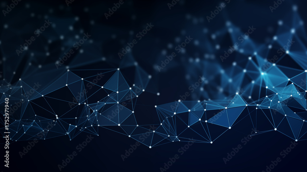Obraz premium Abstract blue network connection with glowing lines and dots. Global digital communication