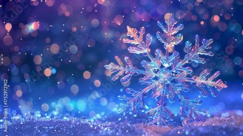 A festive abstract Christmas background featuring glowing blue snowflakes and a winter-themed design.