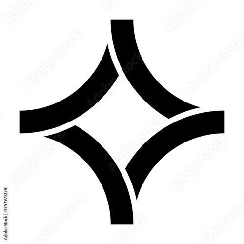 Abstract four pointed star. Geometric shape Vector symbol. Dynamic movement design. Black minimal emblem.