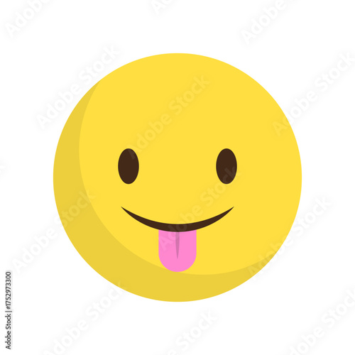 Playful tongue out. Funny yellow face. Wacky emoji character. Vector expression element.