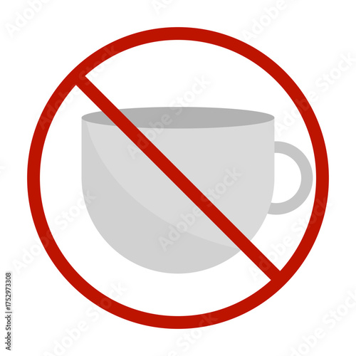 Forbidden hot drink. Red cross cup. No beverage prohibition. Vector restriction sign.