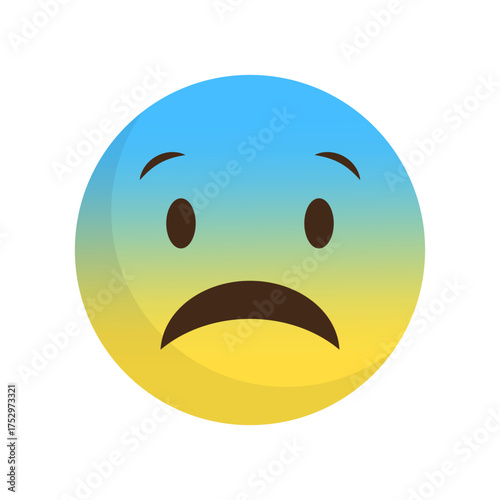 Distressed blue smiley. Pained face emotion. Worried emoji character. Vector sadness expression.