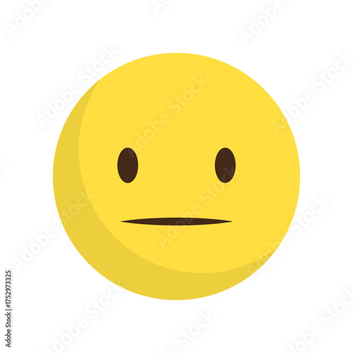 Neutral emoji expression. Yellow Vector face emotion. Calm communication symbol. Flat chat character.