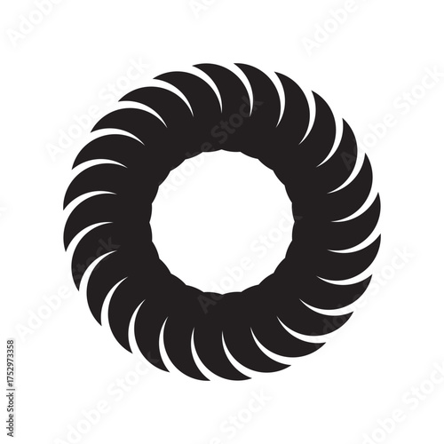 Abstract spiral circle shape. Black rotary Vector element. Dynamic curved rotation. Graphic unique pattern.