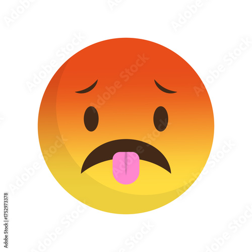 Angry emoji expression. Red Vector mad face. Tongue sticking out symbol. Furious rage emotion.
