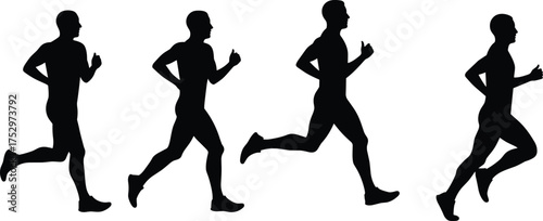 Running man silhouette sequence showing jogging and sprinting motion, athletic fitness concept, sport activity illustration, exercise and healthy lifestyle design