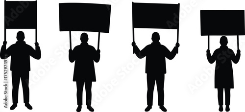 Silhouette of people holding blank protest signs, demonstration concept vector illustration, activism, social movement, public awareness, freedom of expression