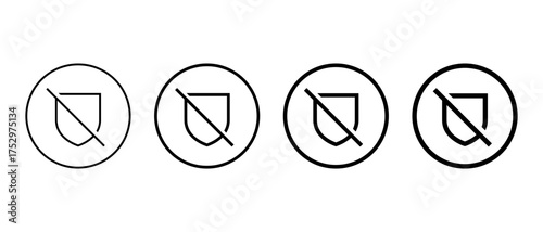 No defense shield icon set in circular outline. Safety off symbol