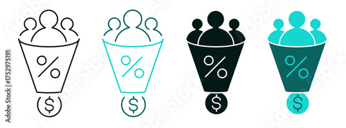 Conversion Rate icon set. Business, Marketing or Advertising concept. Line, solid color or black symbol for web and UI. Editable vector stroke illustration. Perfect for apps and digital platforms.