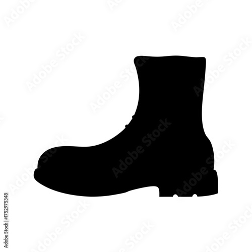 Black silhouette of a sturdy boot for work fashion safety outdoor adventures and military applications