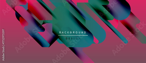 Abstract colorful layers create dynamic visual effect. Pink, teal, blue hues blend, forming modern background design.