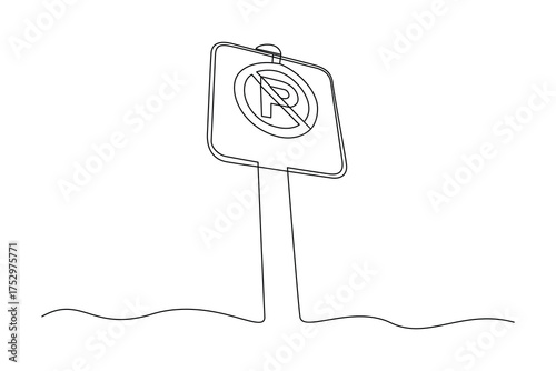 Simple continuous line drawing of parking barrier on the side of the road. Parking area minimalist concept, parking activity.