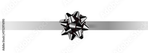 Vector decorative shiny gift silver ribbon with tied bow design element isolated on white background