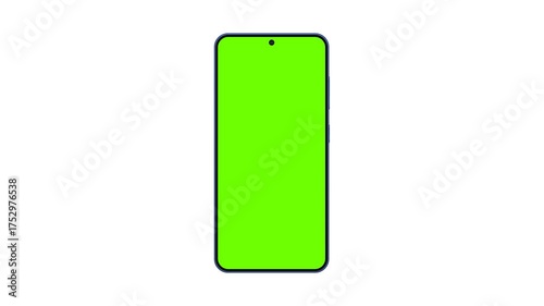 Animated mockup of a smartphone with green chroma screen, front view. Smooth animation, ideal for app, UI, and web design showcases, product demos, and digital marketing