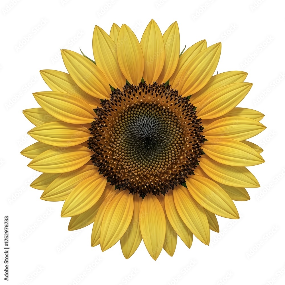 Fototapeta premium Vibrant yellow sunflower head isolated on white background