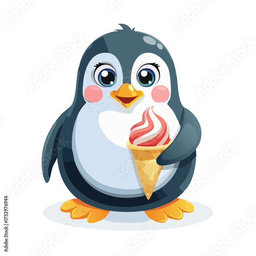 Chubby penguin enjoys yummy swirly ice cream