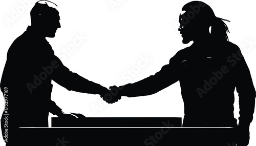 Business handshake silhouette, agreement between professionals, teamwork, negotiation, partnership, deal closing, corporate meeting, collaboration, success, trust, communication, unity