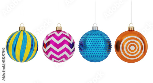 Isolated set of Christmas ornaments, colorful, festive, holiday season, merry bright, happy