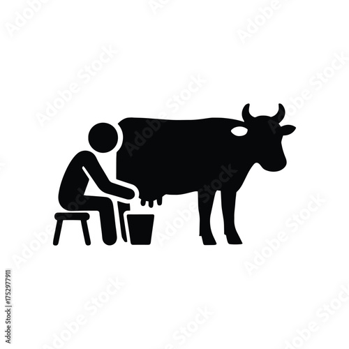 man milking cow, farm icon
