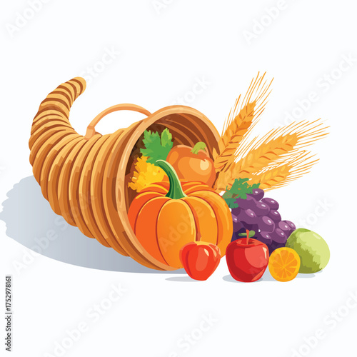 Abundance of autumn produce overflowing the horn