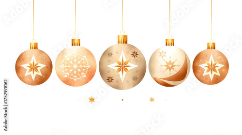 Elegant Golden Christmas Ornaments with Star and Snowflake Patterns