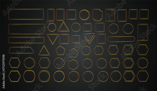 Set of golden frames circles frames isolated on black background. Luxury Geometric Borders Set