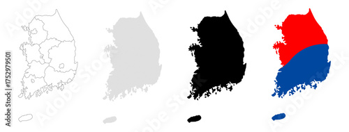 Creative South Korea Map Variations in Outline, Texture, Silhouette, and Color Concept