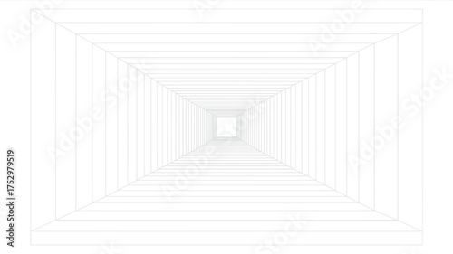 A white abstract image showing a series of nested squares creating a tunnel like perspective effect