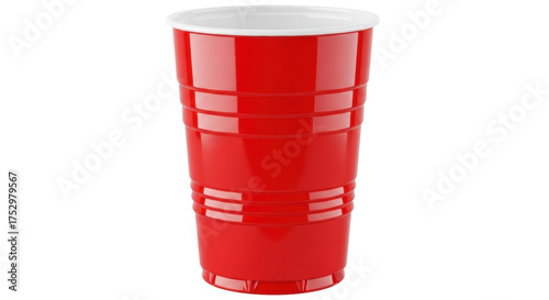 Isolated red plastic cup for beverage consumption at parties and celebrations, single-use