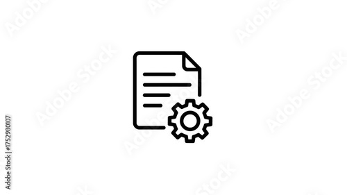 Document with gear 2D animation on white background, settings and workflow automation concept