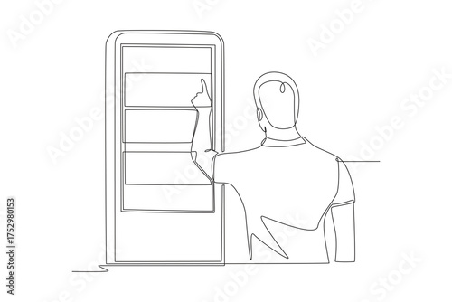 Man using digital kiosk. Digital kiosks concept one-line drawing
