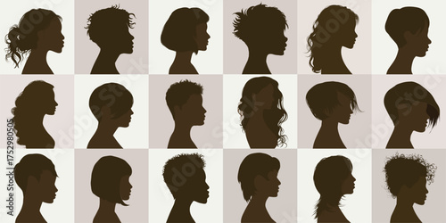 Silhouette Profiles of Diverse Hair Styles